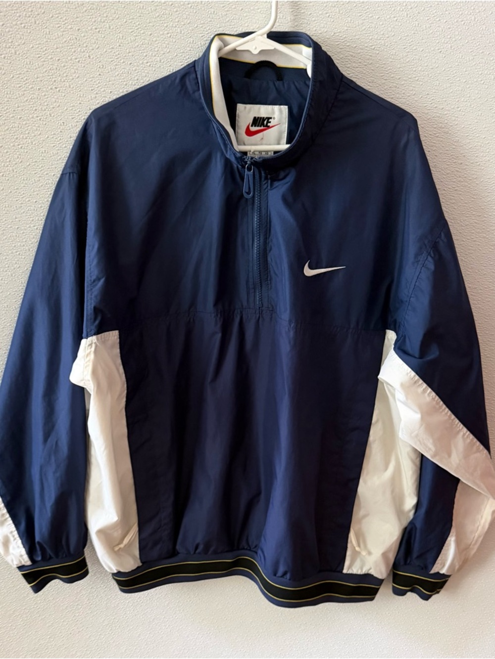 Nike Navy and White Pullover Windbreaker with Swoosh